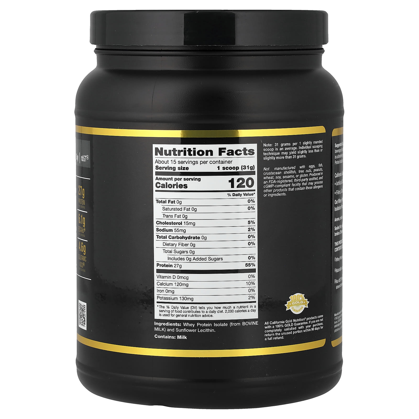 California Gold Nutrition, 運動系列，分離乳清蛋白，原味，1 磅（454 克）