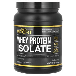 California Gold Nutrition, Sport, изолят сывороточного протеина, без добавок, 454 г (1 фунт)