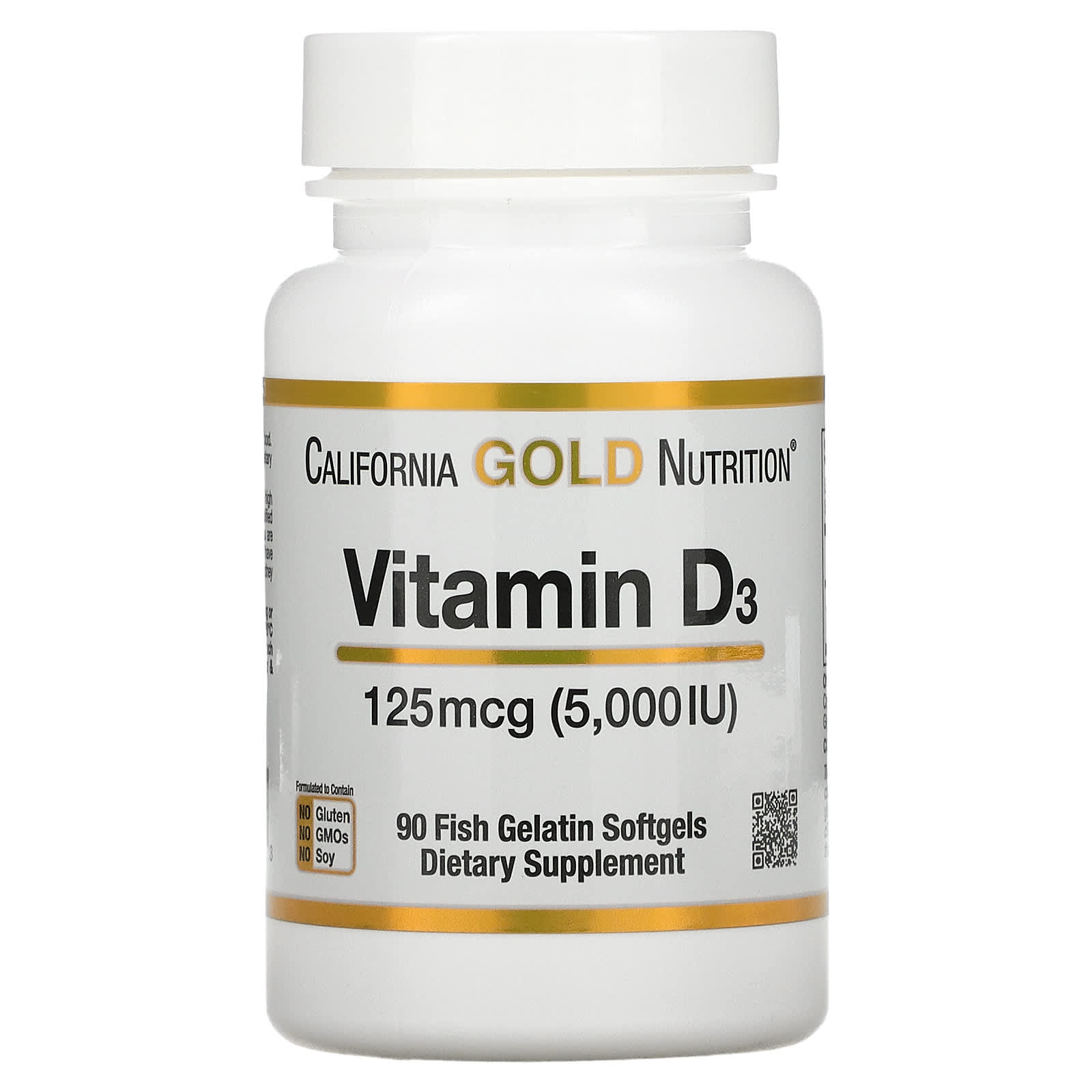 California Gold Nutrition, витаминD3, 125мкг (5000МЕ), 90капсул из рыбьего желатина