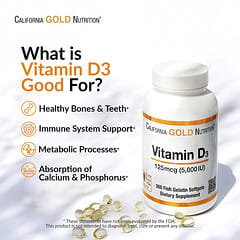 California Gold Nutrition, Vitamina D3, 125 mcg (5000 UI), 90 cápsulas blandas de gelatina de pescado