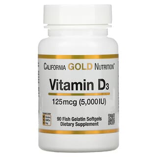California Gold Nutrition, Vitamina D3, 125 mcg (5.000 UI), 90 capsule molli di gelatina di pesce