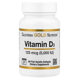 California Gold Nutrition, D3-vitamin, 125 μg (5 000 NE), 90 halzselatin szoftgél kapszula