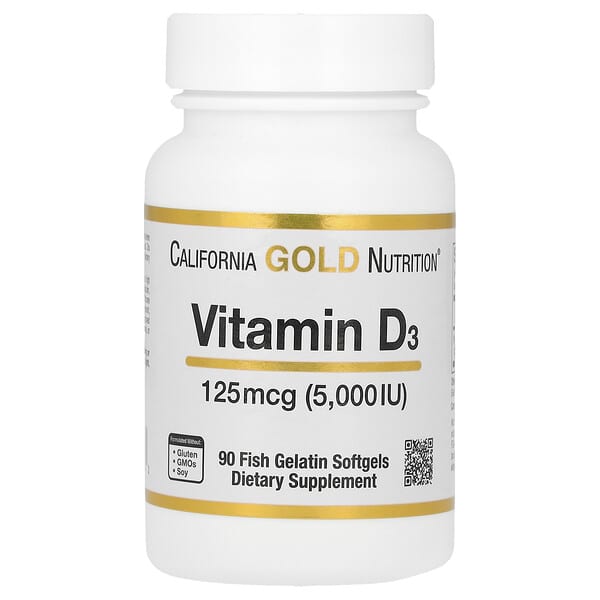 California Gold Nutrition, 비타민D3, 125mcg(5,000IU), 피쉬 젤라틴 소프트젤 90정