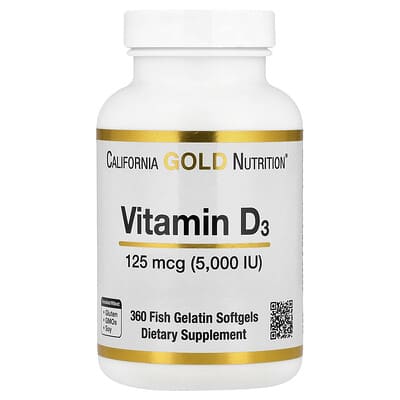 California Gold Nutrition, Vitamin D3, 125 mcg (5,000 IU), 360 Fish Gelatin Softgels