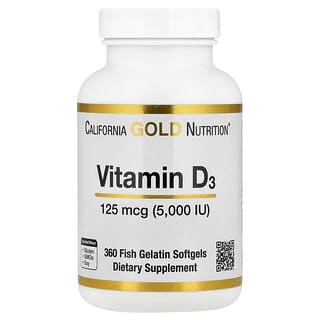 California Gold Nutrition (캘리포니아 골드 뉴트리션), 비타민D3, 125mcg(5,000IU), 피쉬 젤라틴 소프트젤 360정