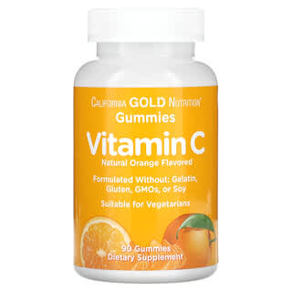 California Gold Nutrition, علكات فيتامين جـ، نكهة البرتقال الطبيعي، خالية من الجيلاتين، 90 علكة
