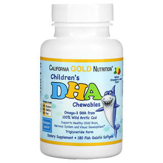California Gold Nutrition, Children's DHA Chewables, DHA-Kautabletten für Kinder, wilder Polardorsch, Erdbeer-Zitrone-Geschmack, 180 Weichkapseln mit Fischgelatine