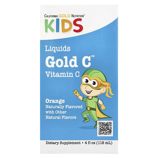 California Gold Nutrition, Gold C, Vitamina C líquida para niños, Verificada por la farmacopea de EE. UU. (USP), Sabor a naranja ácida, 118 ml (4 oz. líq.)