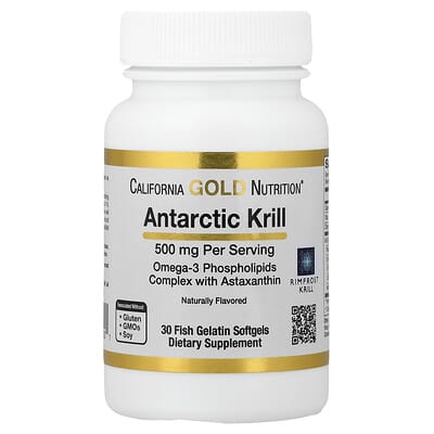 California Gold Nutrition, Antarctic Krill Oil, Omega-3 Phospholipids Complex with EPA, DHA, and Astaxanthin, Natural Strawberry and Lemon, 500 mg, 30 Fish Gelatin Softgels