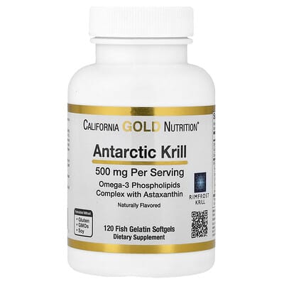California Gold Nutrition, Antarctic Krill Oil, Omega-3 Phospholipid Complex with Astaxanthin, Natural Strawberry & Lemon Flavor, 500 mg, 120 Fish Gelatin Softgels