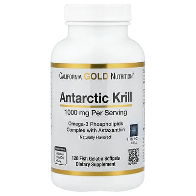California Gold Nutrition, Antarctic Krill Oil, Omega-3 Phospholipid Complex with Astaxanthin, Natural Strawberry & Lemon Flavor, 120 Fish Gelatin Softgels