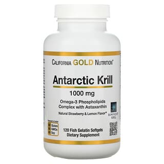 California Gold Nutrition, Antarctic Krill Oil, antarktisches Krillöl, mit Astaxanthin, RIMFROST, natürlicher Erdbeer- und Zitronengeschmack, 1.000 mg, 120 Weichkapseln mit Fischgelatine