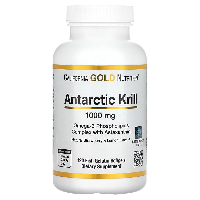 Aceite de krill antártico 2000 mg 120 cápsulas blandas, Omega-3 EPA, DHA,  con suplemento de astaxantina procedente del krill rojo, Potencia máxima