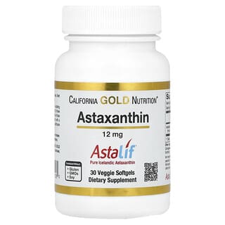 California Gold Nutrition, Astaxantina, Astalif puro proveniente de Islandia, 12 mg, 30 cápsulas blandas vegetales