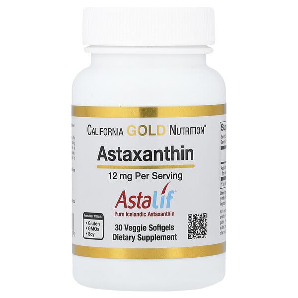 California Gold Nutrition, アスタキサンチン、AstaLif(アスタリフ)純アイスランド産、12mg、植物性ソフトジェル30粒