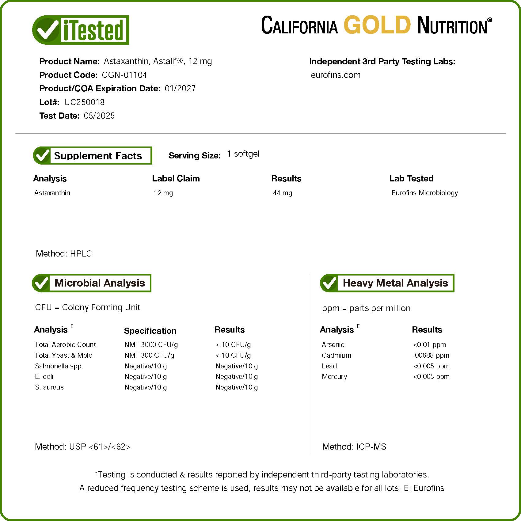 California Gold Nutrition, 蝦青素，Astalif® 全冰島，12 毫克，120 粒素食軟膠囊
