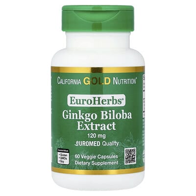 California Gold Nutrition, EuroHerbs™, Ginkgo Extract, Euromed Quality, 120 mg, 60 Vegetarian Capsules