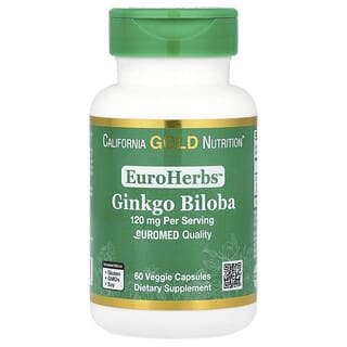 California Gold Nutrition, EuroHerbs™, ekstrakt z miłorzębu chińskiego, jakość Euromed, 120 mg, 60 kapsułek roślinnych