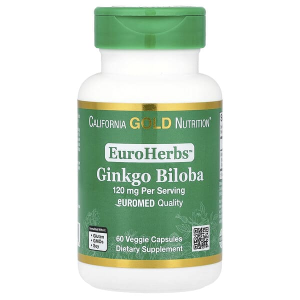 California Gold Nutrition, EuroHerbs™, Ginkgo Biloba Extract, Euromed Quality, 120 mg, 60 Veggie Capsules