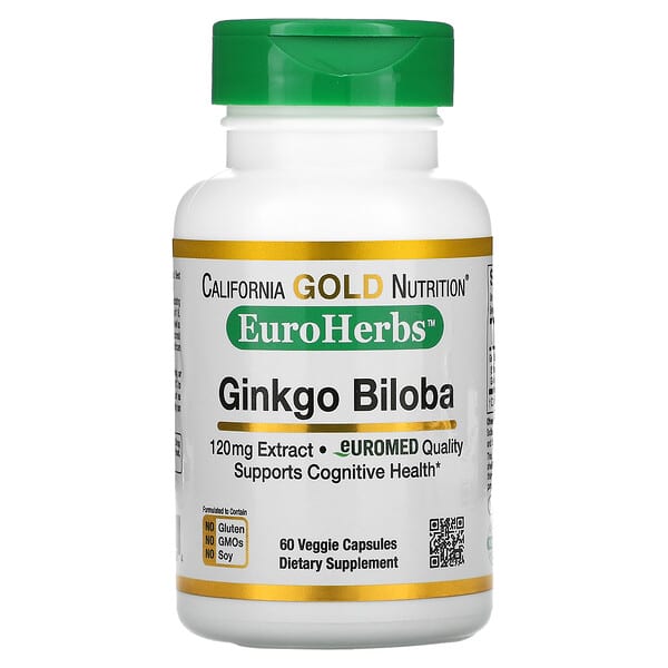California Gold Nutrition, Ginkgo Biloba Extract, EuroHerbs, European Quality, 120 mg, 60 Veggie Caps