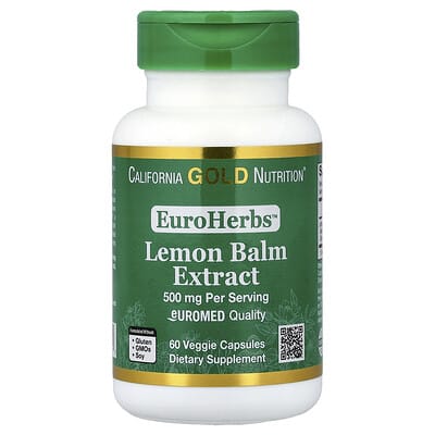 California Gold Nutrition, EuroHerbs™, Lemon Balm Extract, Euromed Quality, 500 mg, 60 Vegetarian Capsules