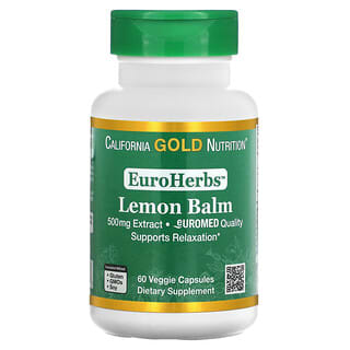 California Gold Nutrition, EuroHerbs, Lemon Balm Extract, Euromed Quality, 500 mg, 60 Veggie Capsules