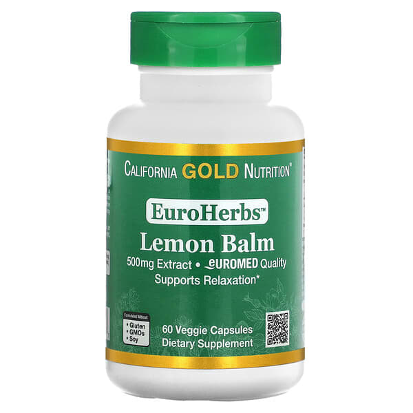 California Gold Nutrition, EuroHerbs, Lemon Balm Extract, 500 mg, 60 Veggie Capsules