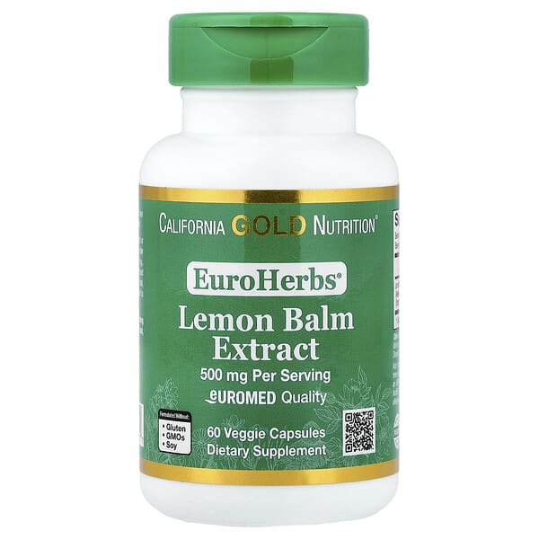 California Gold Nutrition, EuroHerbs™, Lemon Balm Extract, Euromed Quality, 500 mg, 60 Veggie Capsules — product photo 1