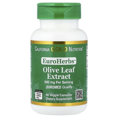 California Gold Nutrition, EuroHerbs™, Olive Leaf Extract, Euromed Quality, 500 mg, 60 Veggie Capsules