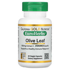 California Gold Nutrition, EuroHerbs, Extrait de feuille d'olivier, Qualité européenne, 500 mg, 60 capsules végétariennes
