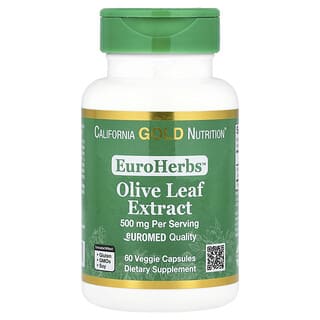 California Gold Nutrition, EuroHerbs ™, экстракт оливковых листьев, качество Euromed, 500 мг, 60 растительных капсул