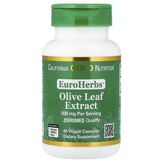 California Gold Nutrition, EuroHerbs™, экстракт листьев оливкового дерева, качество Euromed, 500 мг, 60 растительных капсул