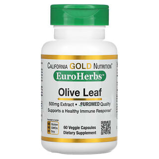 California Gold Nutrition, Olive Leaf Extract, EuroHerbs, Olivenblattextrakt, europäische Qualität, 500 mg, 60 vegetarische Kapseln