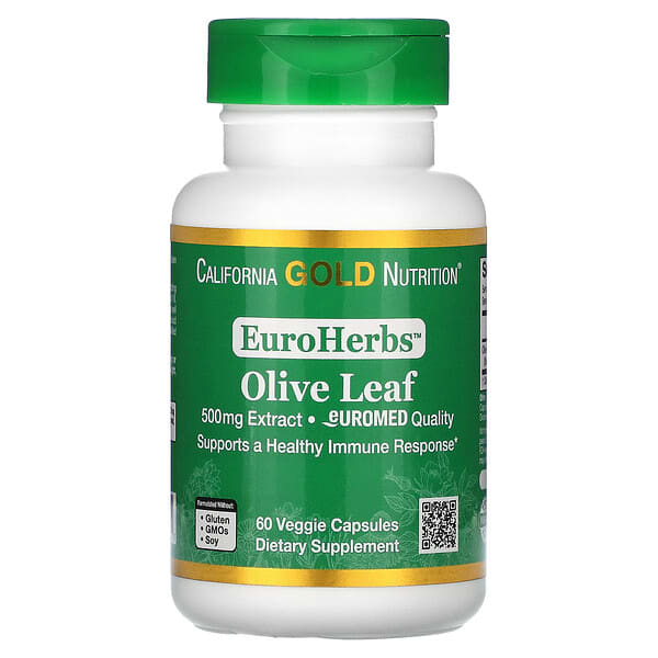 California Gold Nutrition, Olive Leaf Extract, EuroHerbs, European Quality, 500 mg, 60 Veggie Capsules