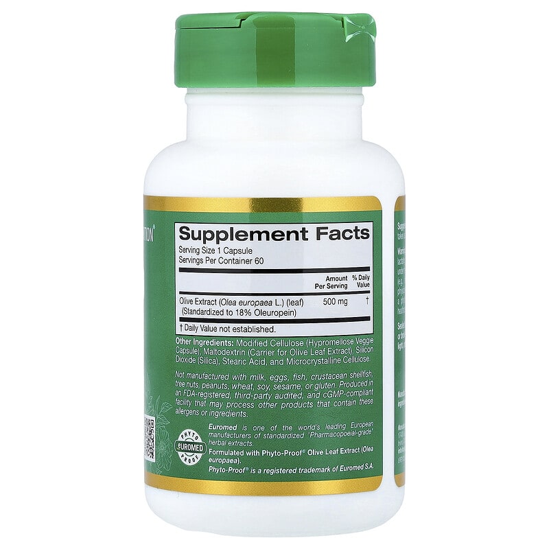 EuroHerbs, Olive Leaf Extract, Euromed Quality, 500 mg, 60 Veggie Capsules