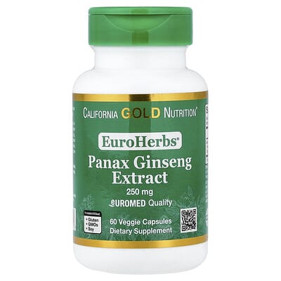 California Gold Nutrition, EuroHerbs®, Panax Ginseng Extract, Euromed Quality, 250 mg, 60 Veggie Capsules