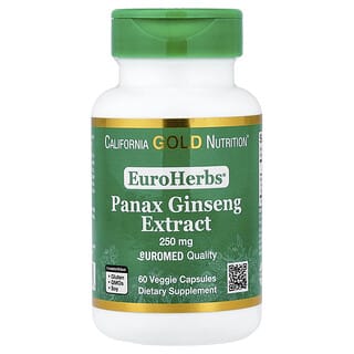 كاليفورنيا غولد نيوتريشن‏, EuroHerbs ™ ، مستخلص جينسينج باناكس ، جودة Euromed ، 250 ملجم ، 60 كبسولة نباتية