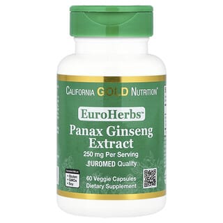 California Gold Nutrition, EuroHerbs, Extrato de Panax ginseng, Qualidade Euromed, 250 mg, 60 Cápsulas Vegetais