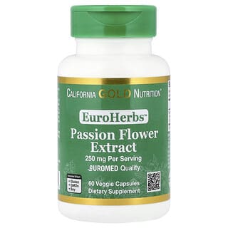 California Gold Nutrition, EuroHerbs™, Çarkıfelek Çiçeği Ekstresi, Euromed Kalitesi, 250 mg, 60 Bitkisel Kapsül