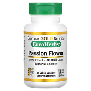 California Gold Nutrition, EuroHerbs, порошок із пасифлори, 250 мг, 60 веганських капсул