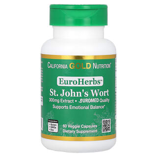 California Gold Nutrition, EuroHerbs, Extracto de hierba de San Juan, Calidad Euromed, 300 mg, 60 cápsulas vegetales