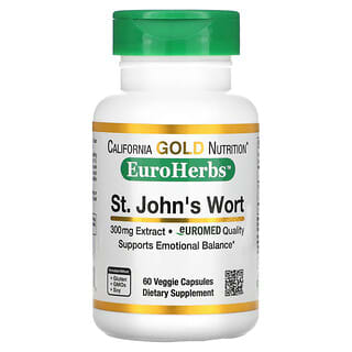 California Gold Nutrition, Extracto de hierba de San Juan, EuroHerbs, Calidad EuroMed, 300 mg, 60 cápsulas vegetales