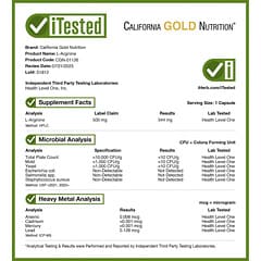 California Gold Nutrition, L-アルギニン、AjiPure（アジピュア）、500mg、植物性カプセル60粒