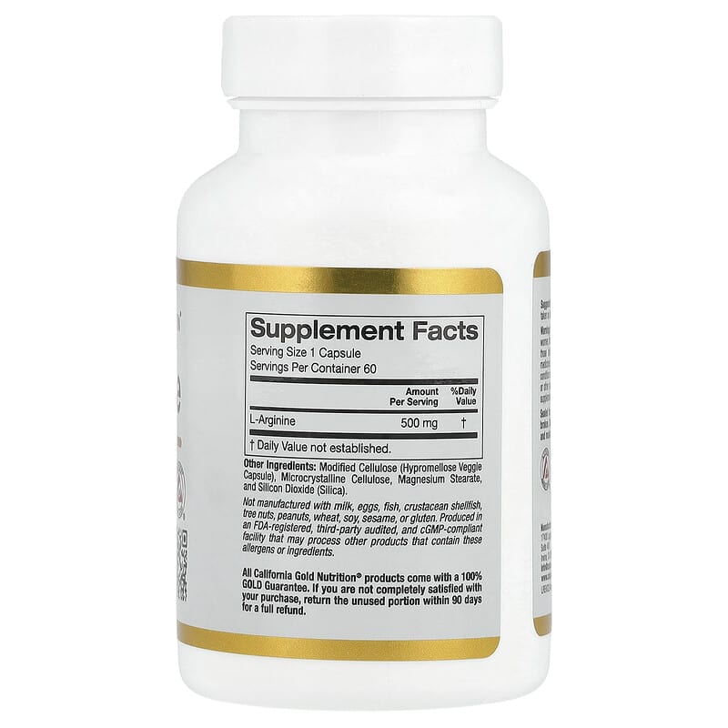 Купить California Gold Nutrition, L-аргинин, 500 мг, 60 растительных капсул