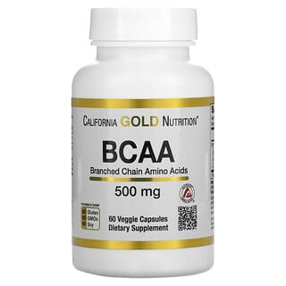 California Gold Nutrition, BCAA, AjiPure®, Aminoácidos de Cadeia Ramificada, 500 mg, 60 Cápsulas Vegetais