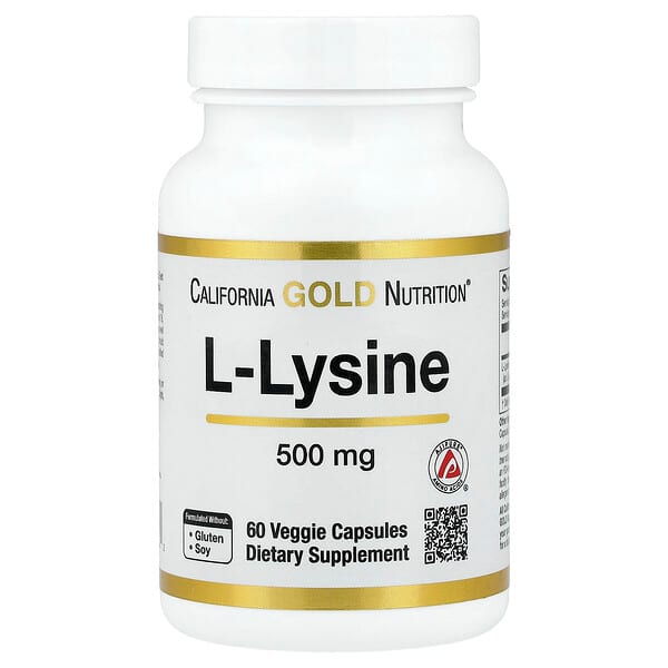 California Gold Nutrition, L-Lysine, 500 mg, 60 Veggie Capsules — product photo 1