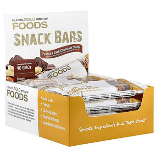 California Gold Nutrition, Foods, Barritas de maní y chocolate negro con almendras tostadas, fibra de raíz de achicoria, guisantes y miel, 12 barritas de 40 g c/u.