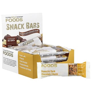 California Gold Nutrition, Foods, батончики с арахисом и кусочками тёмного шоколада, с миндалём сухого обжаривания, клетчаткой из корня цикория, гороховыми чипсами и мёдом, 12 батончиков по 40 г (1,4 унции)