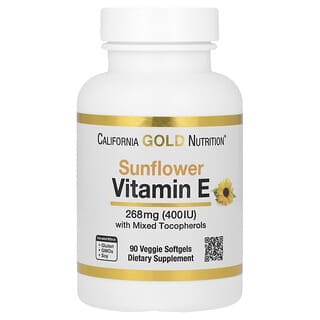 California Gold Nutrition, Girasol y vitamina E, Con mezcla de tocoferoles, 400 UI, 90 cápsulas blandas vegetales