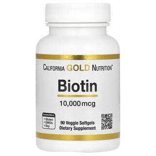 California Gold Nutrition, Biotina, 10.000 mcg, 90 Cápsulas Softgel Vegetais